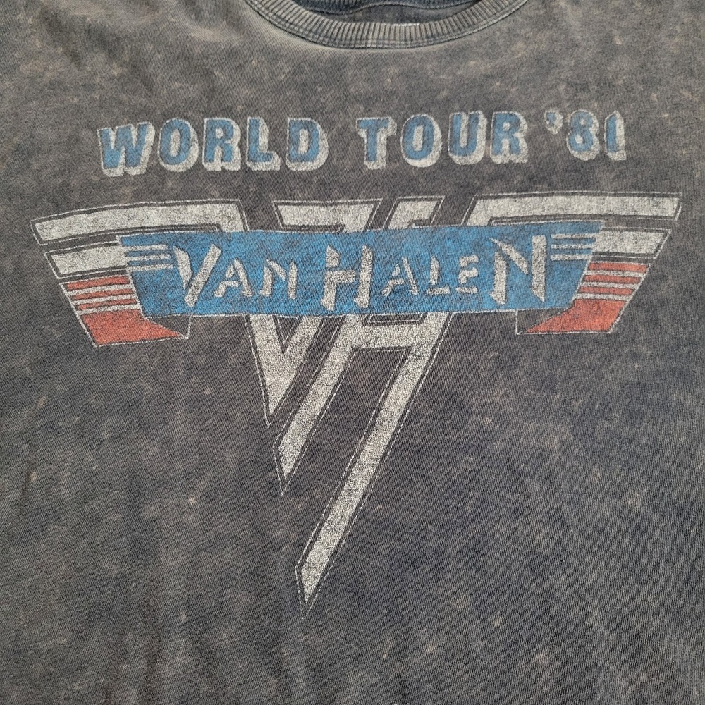 Van Halen Crop Top Tee Shirt Size Small World Tour 81 Short Sleeve Gray 1622